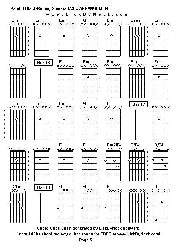 Chord Grids Chart of chord melody fingerstyle guitar song-Paint It Black-Rolling Stones-BASIC ARRANGEMENT,generated by LickByNeck software.